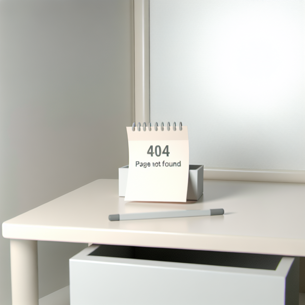 Empty desk with note saying page not found
