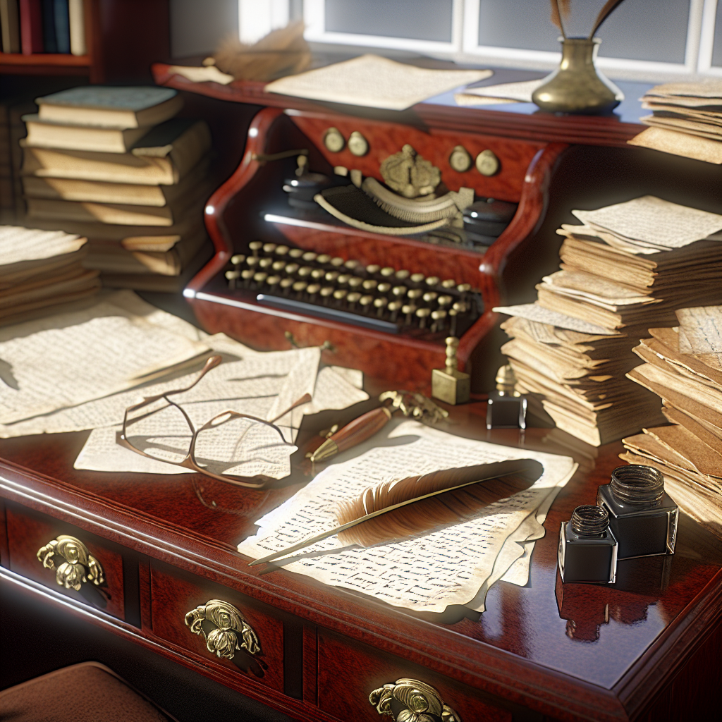 Writing desk with research notes