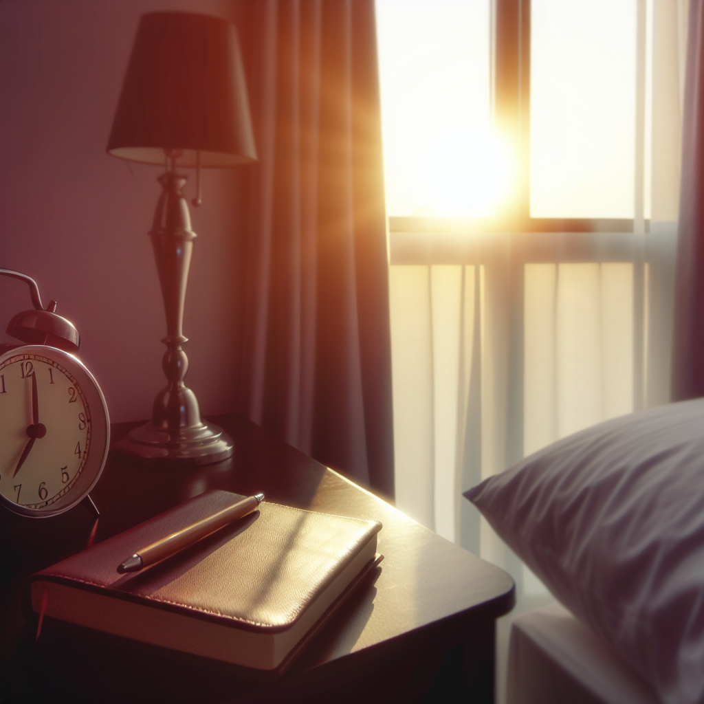 Sunrise through bedroom window with analog clock